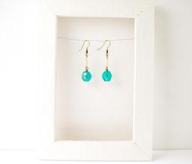 Short dangle earrings with large ocean green glass bead - Sea Nymph