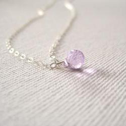  Sterling silver necklace with tiny violet glass droplet pendant - Lavender Kiss