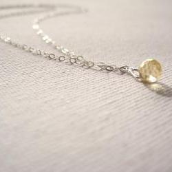 Sterling silver necklace with tiny soft yellow glass droplet pendant - Honey Drop