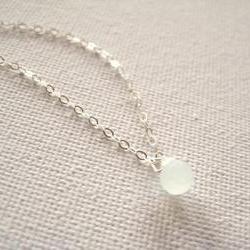 Sterling silver necklace with tiny pale mint green glass droplet pendant - Sea Dew